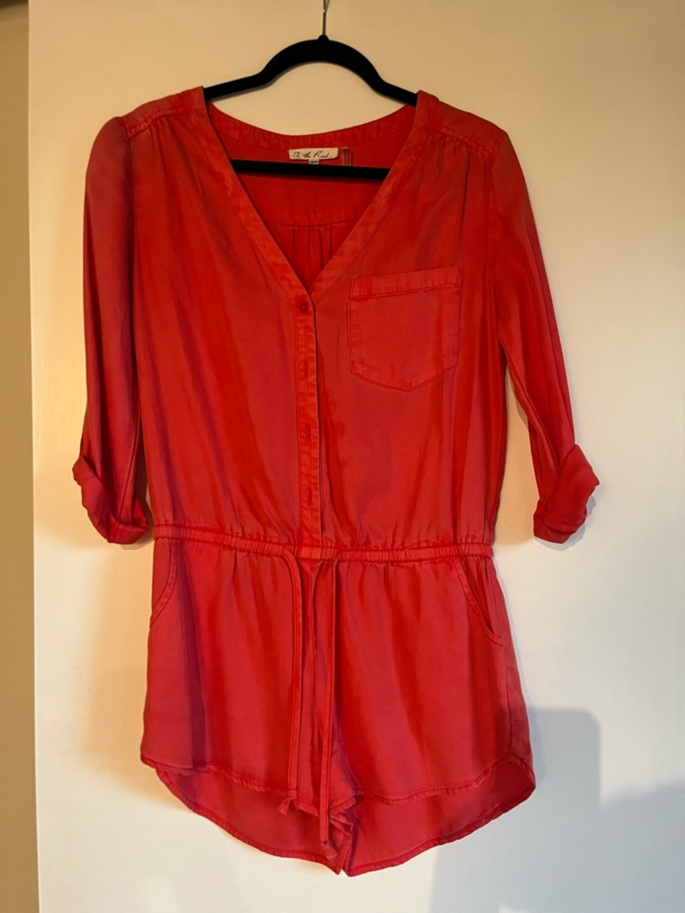On The Road Coral Red V-Neck Utility Romper